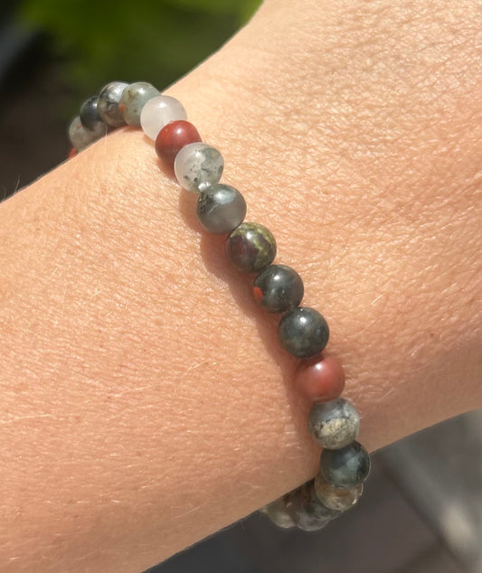 African Bloodstone Crystal Beaded Bracelet