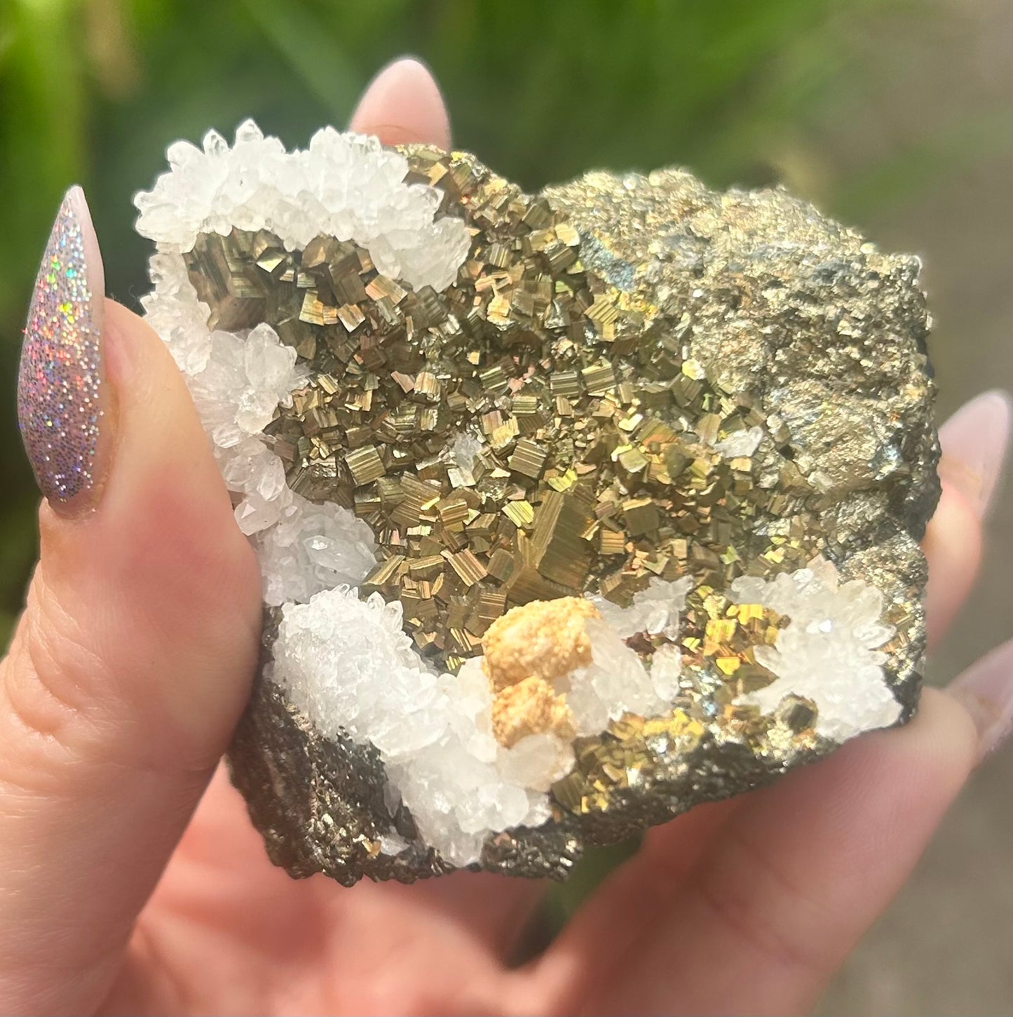 Quartz With AA Quality Rare Aura Pyrite Cubes