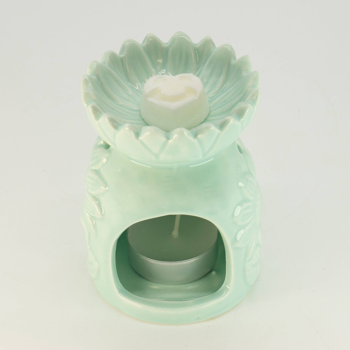 Ceramic Sunflower Oil Burner - Pastel Green