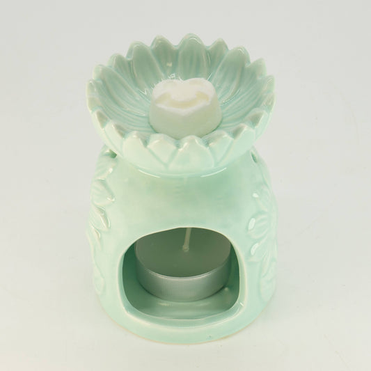 Ceramic Sunflower Oil Burner - Pastel Green