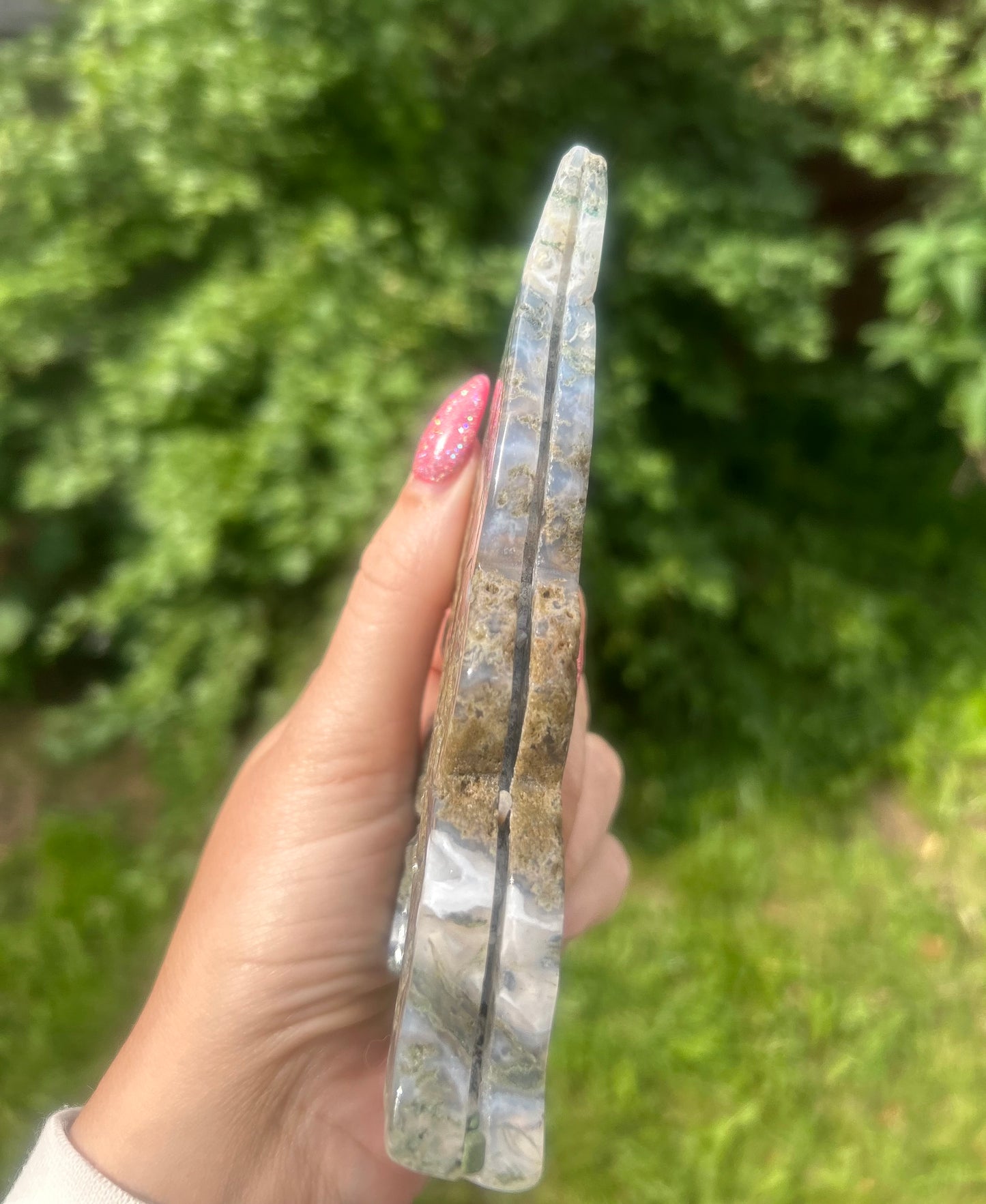 Moss Agate Crystal Fairy Carving