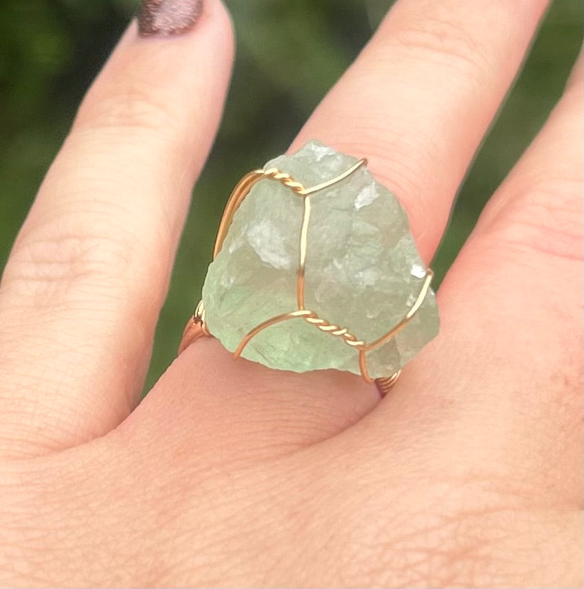 Green Fluorite Crystal Cocktail Ring