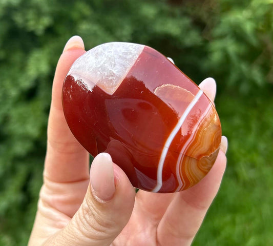 Large Carnelian Crystal Palmstone With Quartz