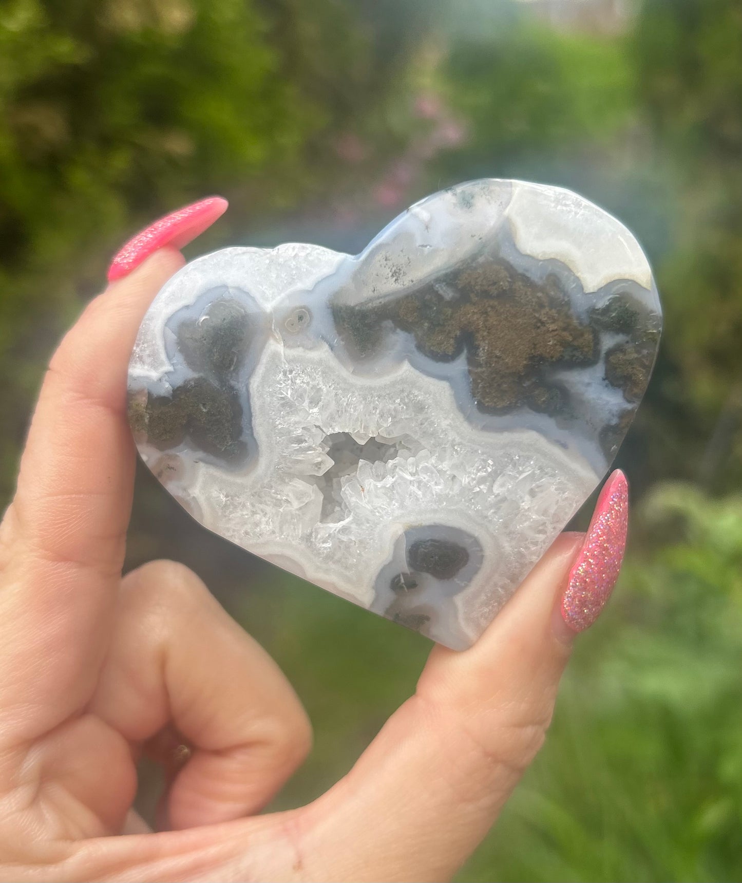 Moss Agate Chunky Druzy Quartz Heart