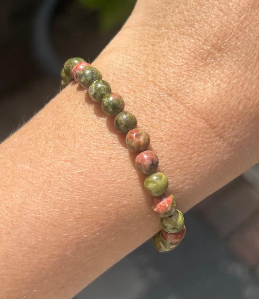 Unakite Crystal Beaded Bracelet