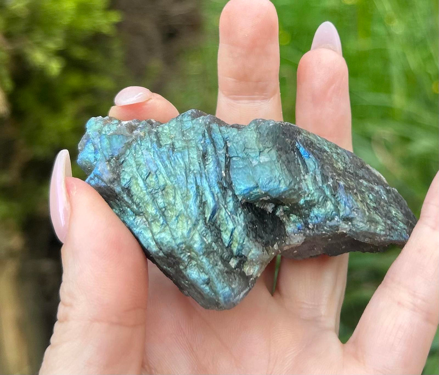 Labradorite Flashy Blue Green Raw Crystal Stone