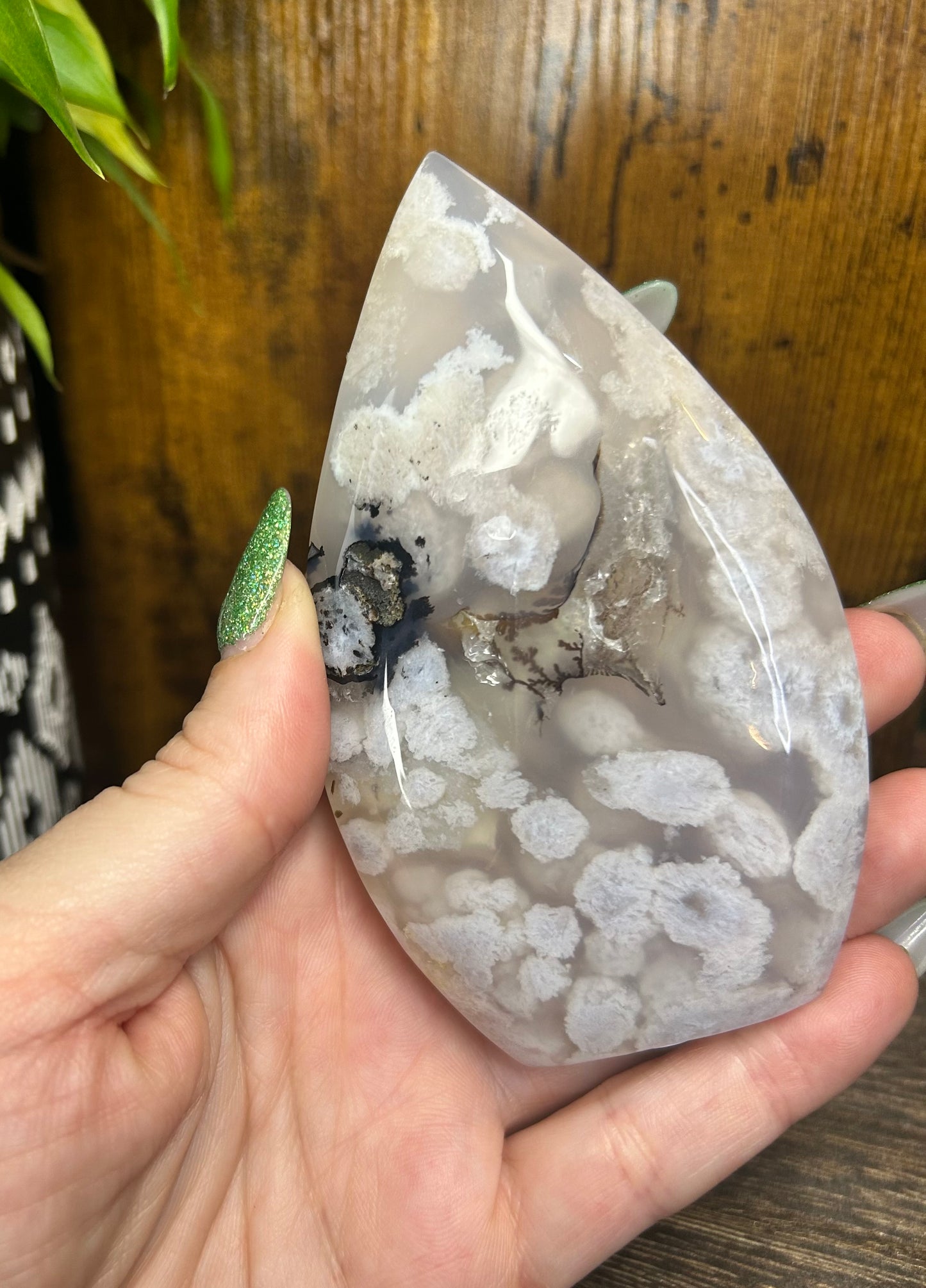 Black Flower Agate Tear Drop / Flame