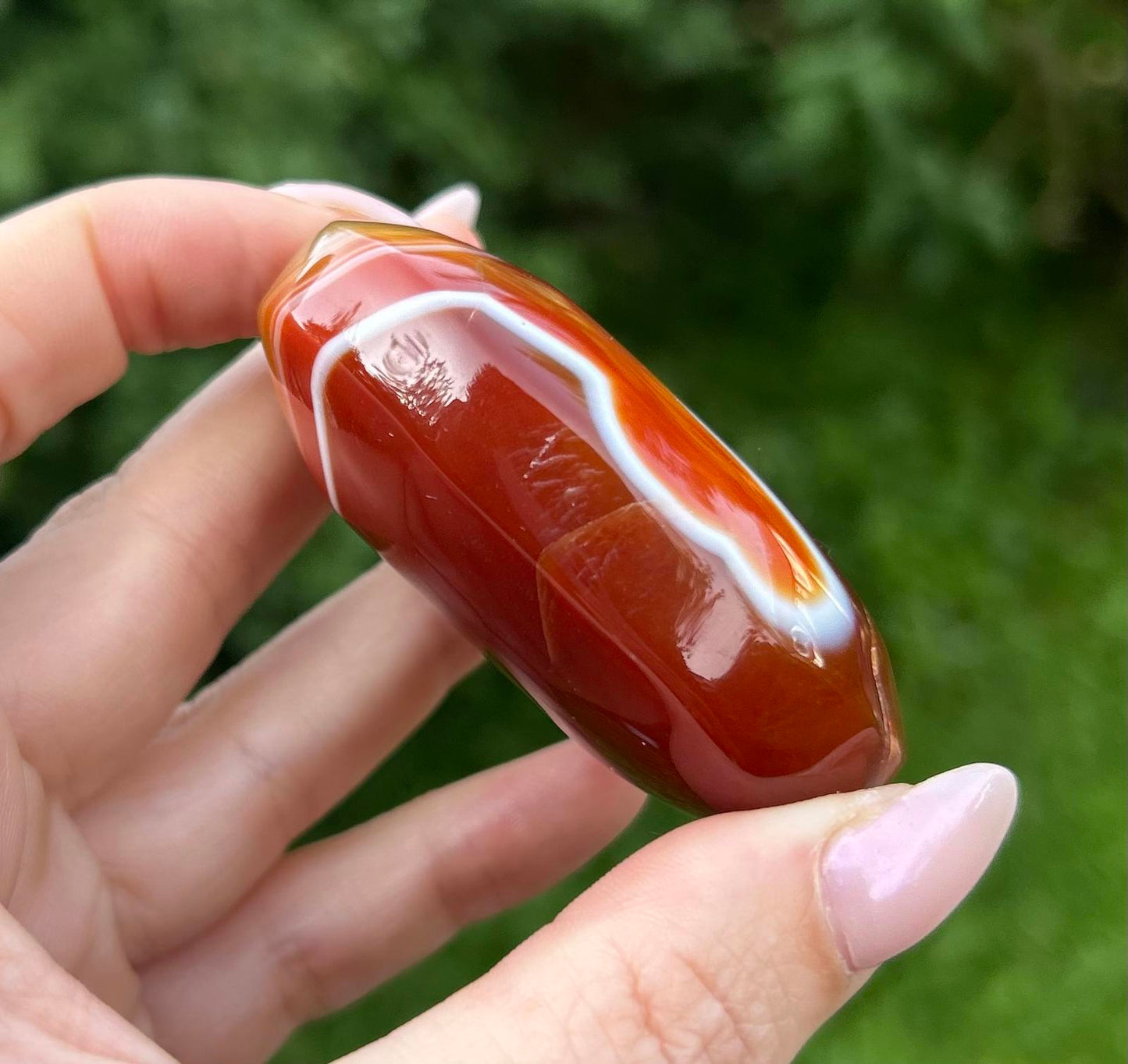 Large Carnelian Crystal Palmstone With Quartz