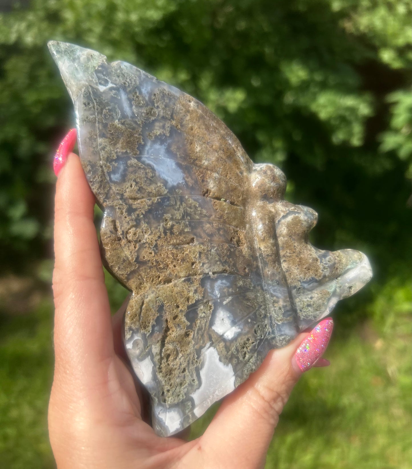 Moss Agate Crystal Fairy Carving