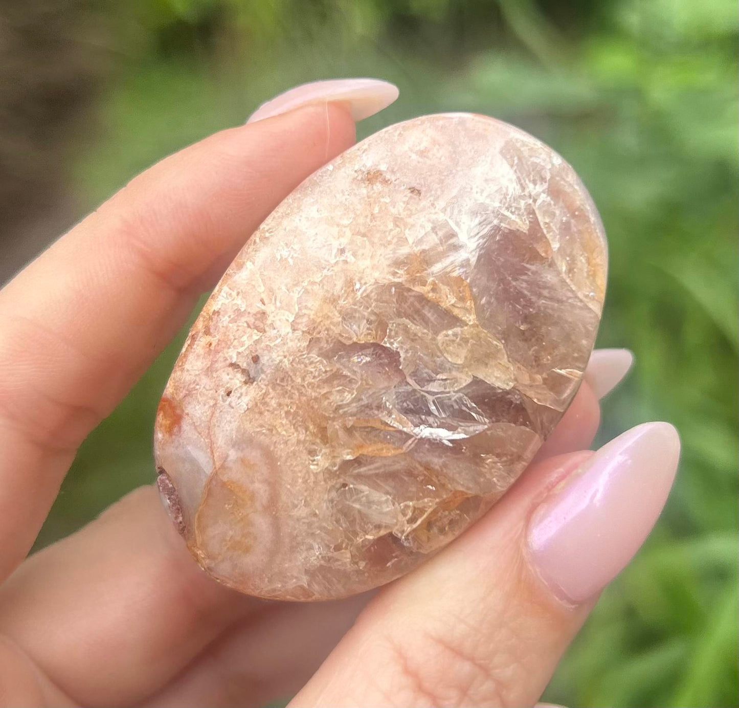 Pink Flower Agate Amethyst Palm Crystal Stone