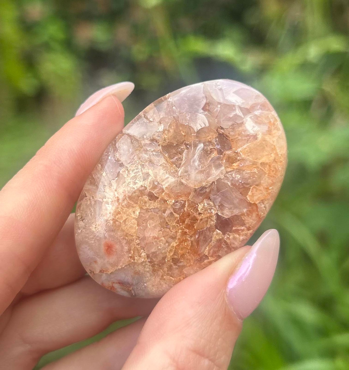 Pink Flower Agate Amethyst Palm Crystal Stone
