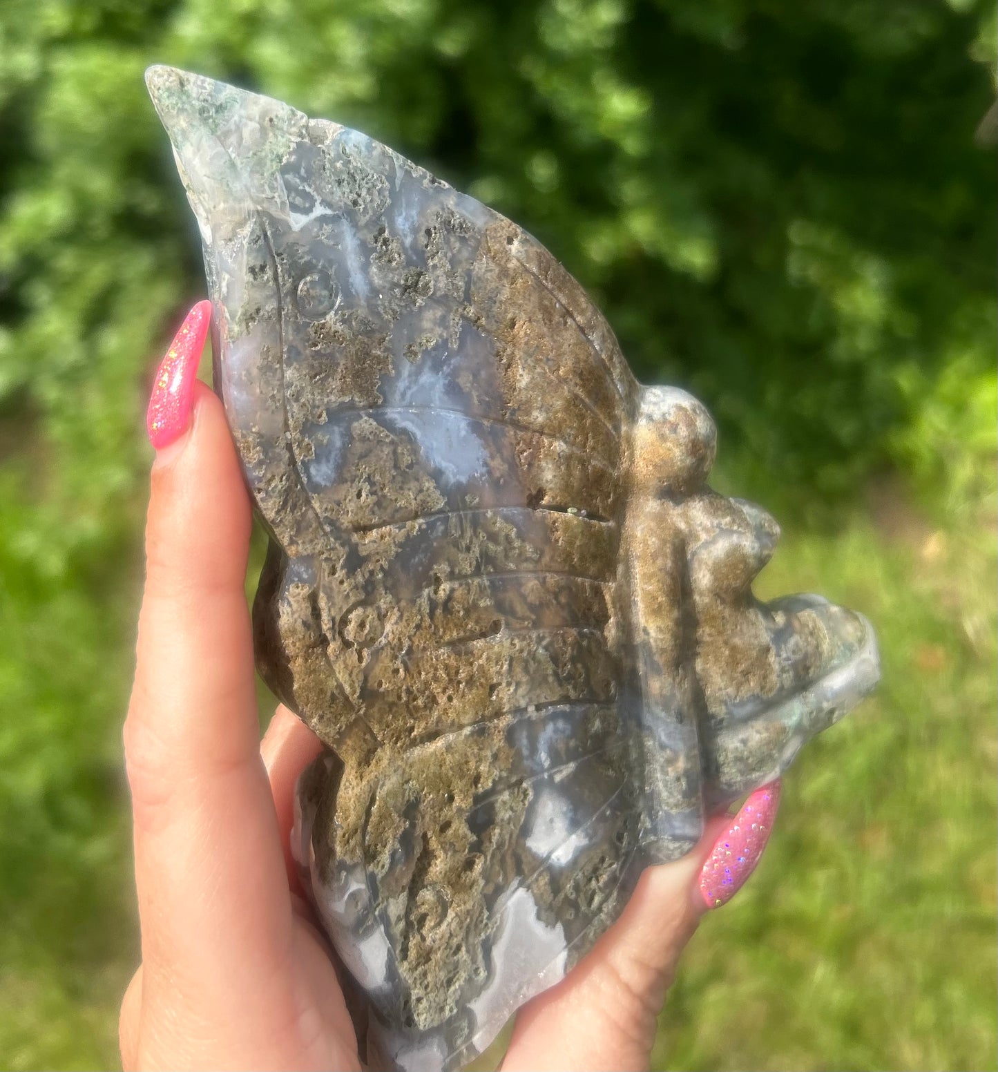 Moss Agate Crystal Fairy Carving