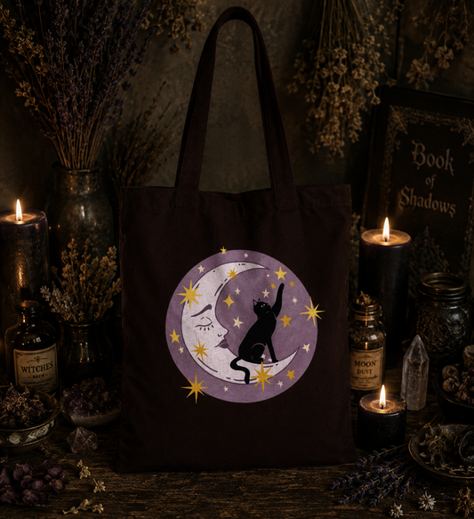 Tote Bag Recycled Cotton Cat and Moon 36 x 40cm