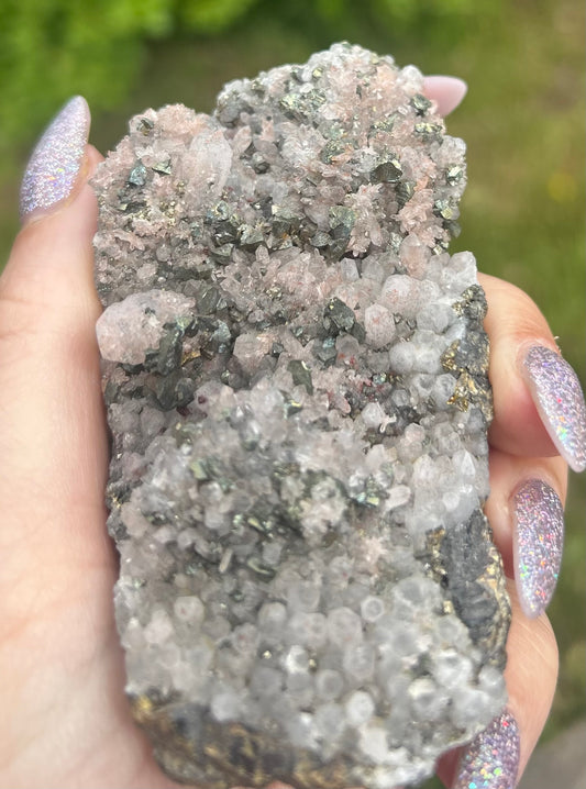 Quartz, Red Quartz, Galena and pyrite