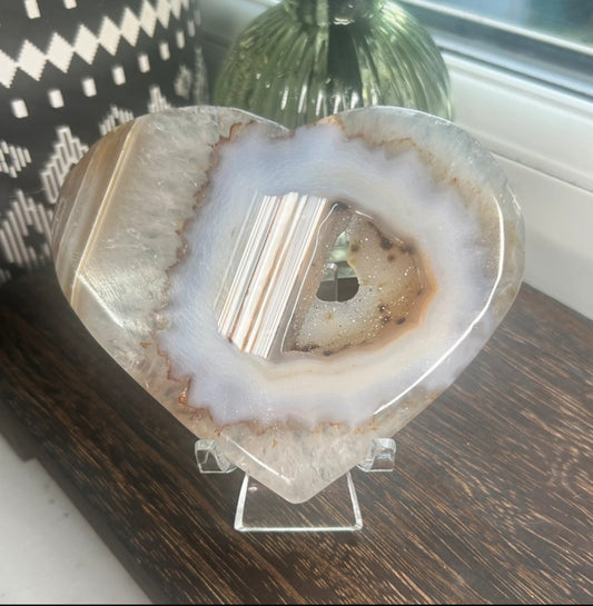 Agate Druzy Heart Carving