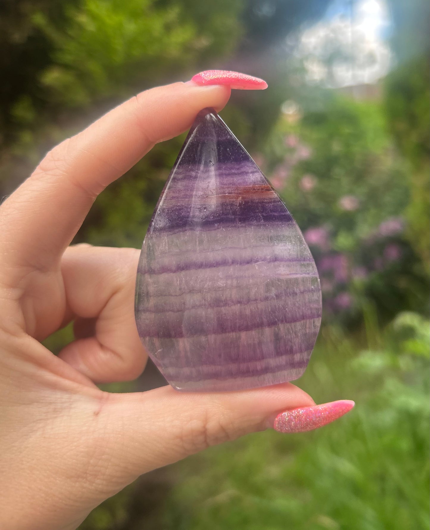 Fluorite with Firequartz Tear drop / Flame
