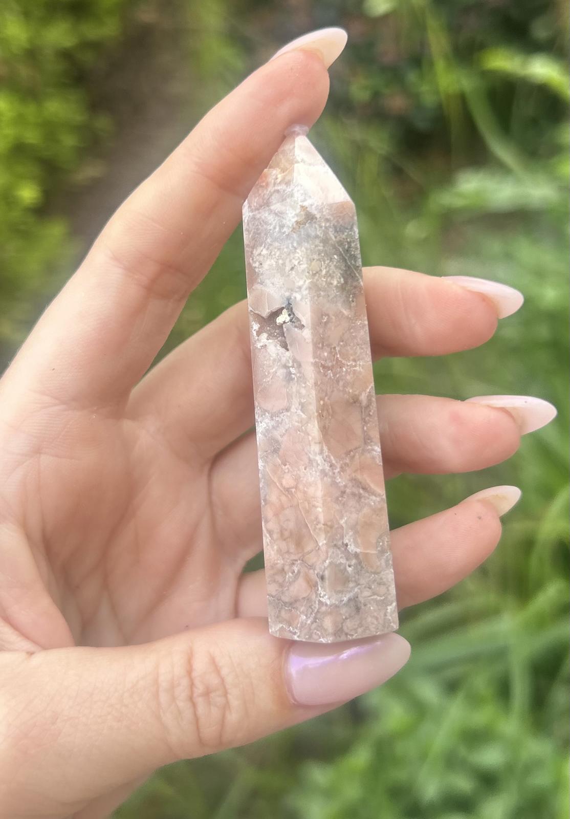 Pink Agate Druzy Quartz Tower