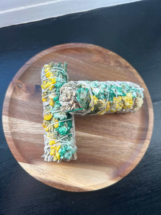 Green and Yellow Sinuata & White Sage Smudge Stick