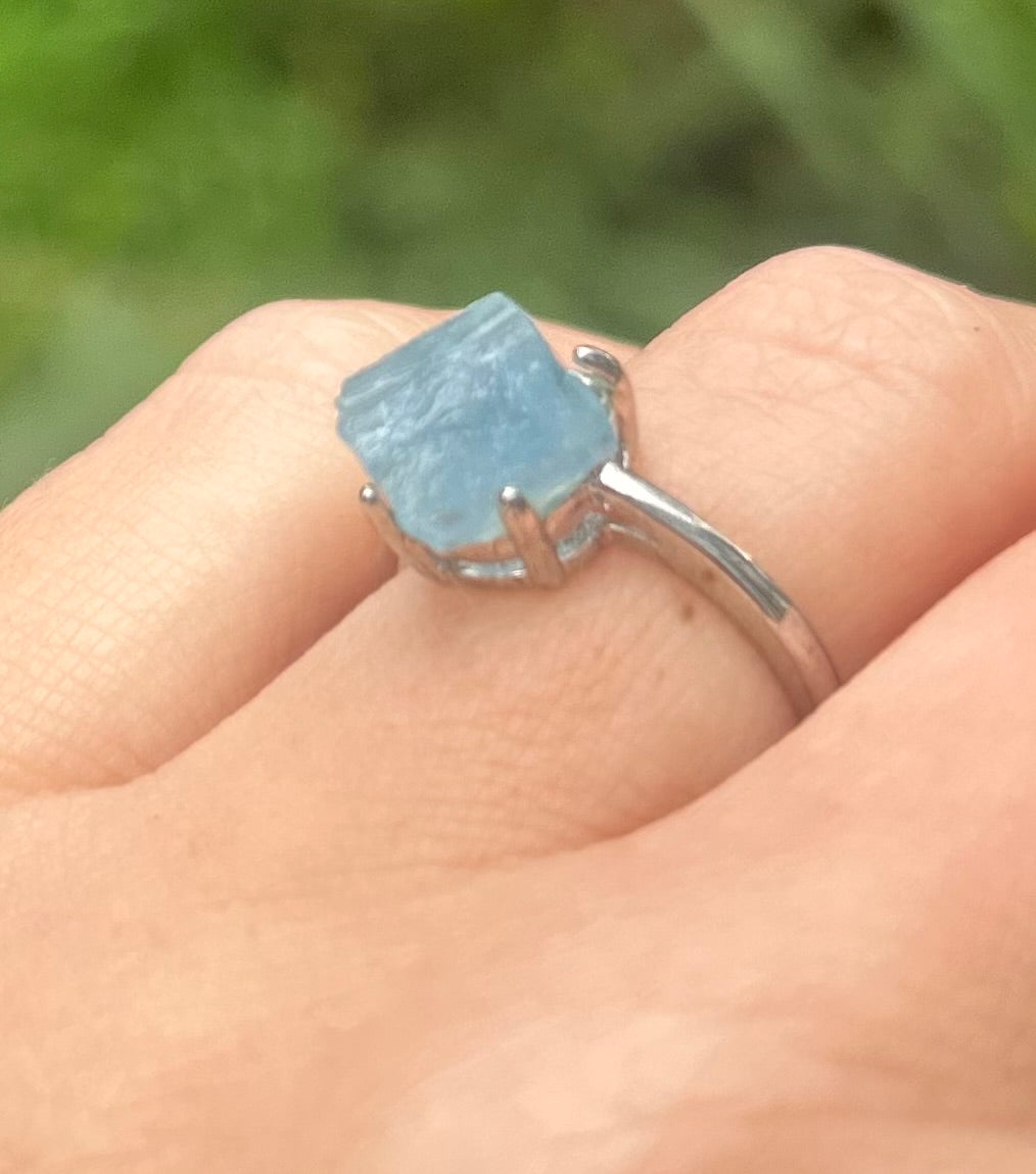 Aqua Marine Crystal Ring (B)