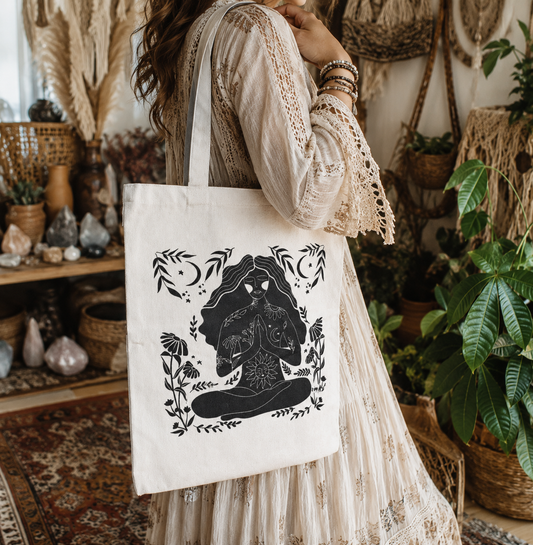 Tote Bag Recycled Cotton Woman Praying 36 x 40cm