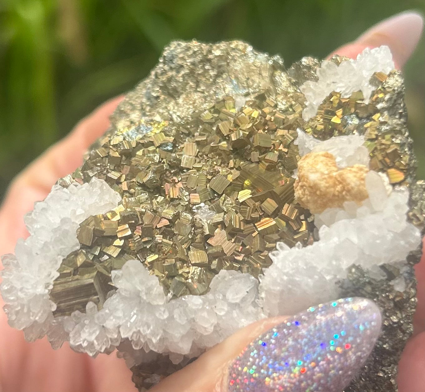 Quartz With AA Quality Rare Aura Pyrite Cubes