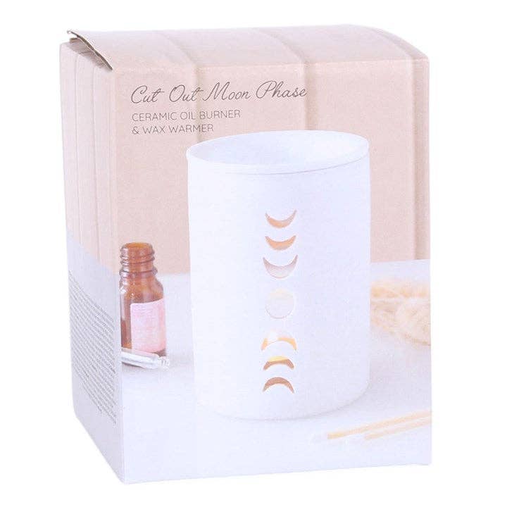 White Moon Phase Cut Out Oil Burner and Wax Warmer