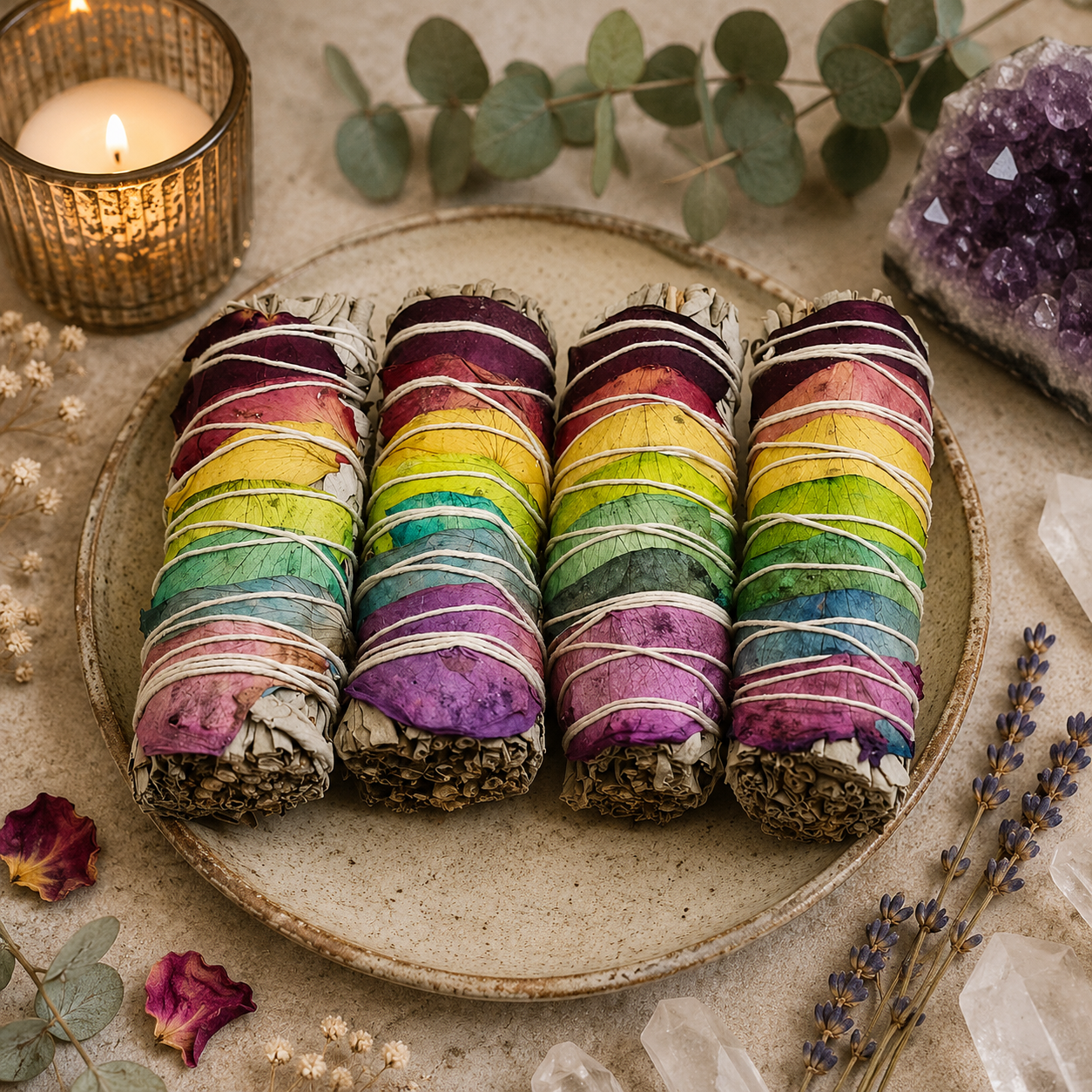 Californian White Sage with Chakra Rose Petals Smudge Stick