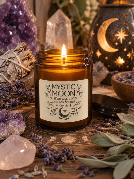 Mystic Moon Sage & Lavender Amber Glass Candle
