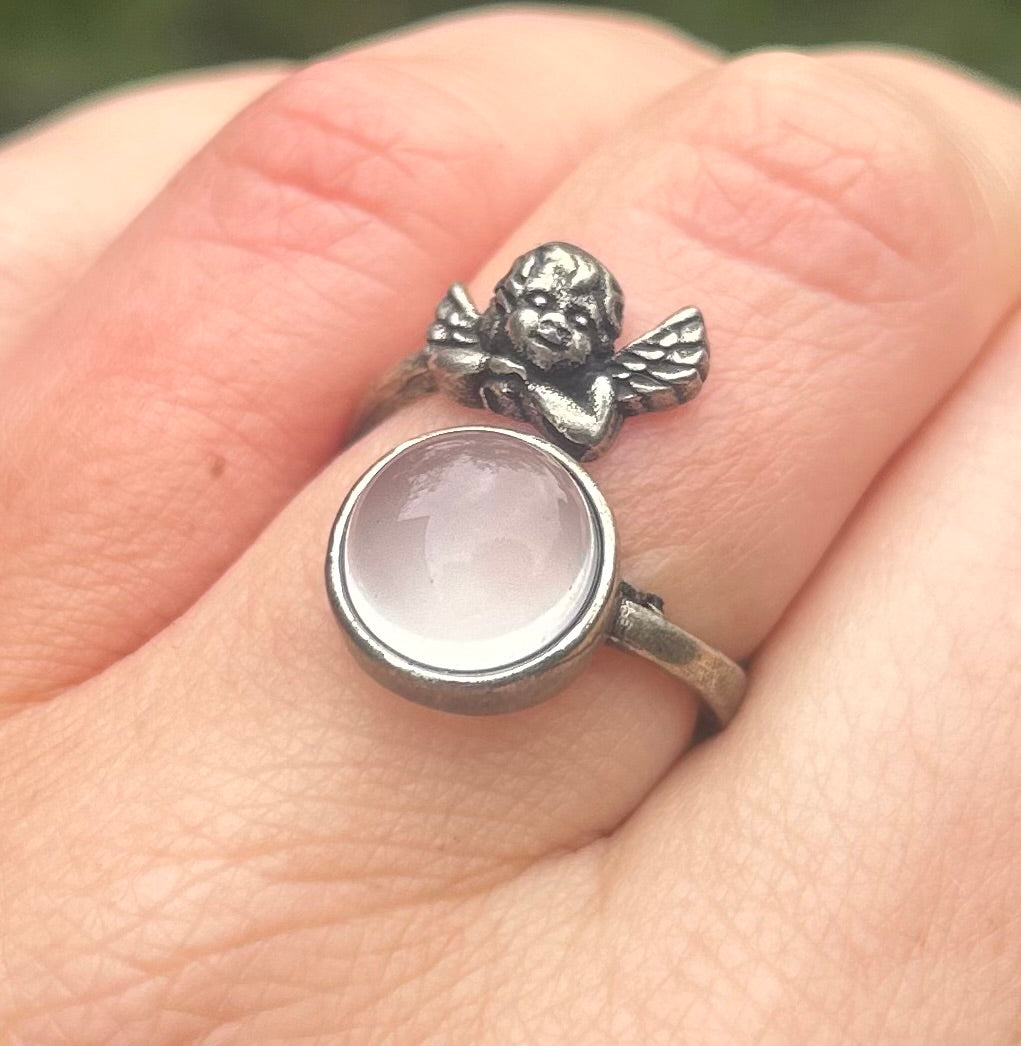 Milky Quartz Angel / Cherub Baby Ring