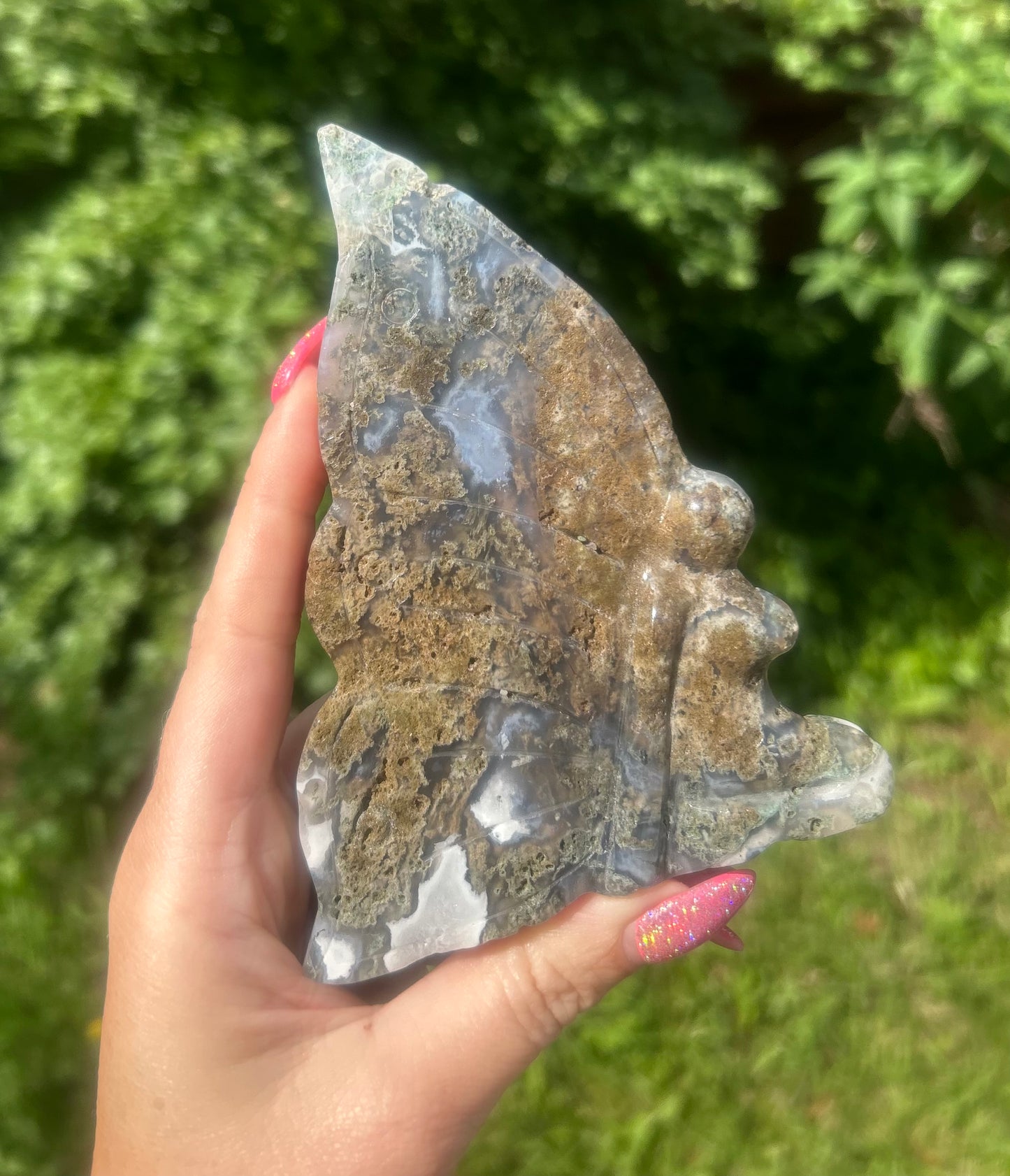 Moss Agate Crystal Fairy Carving