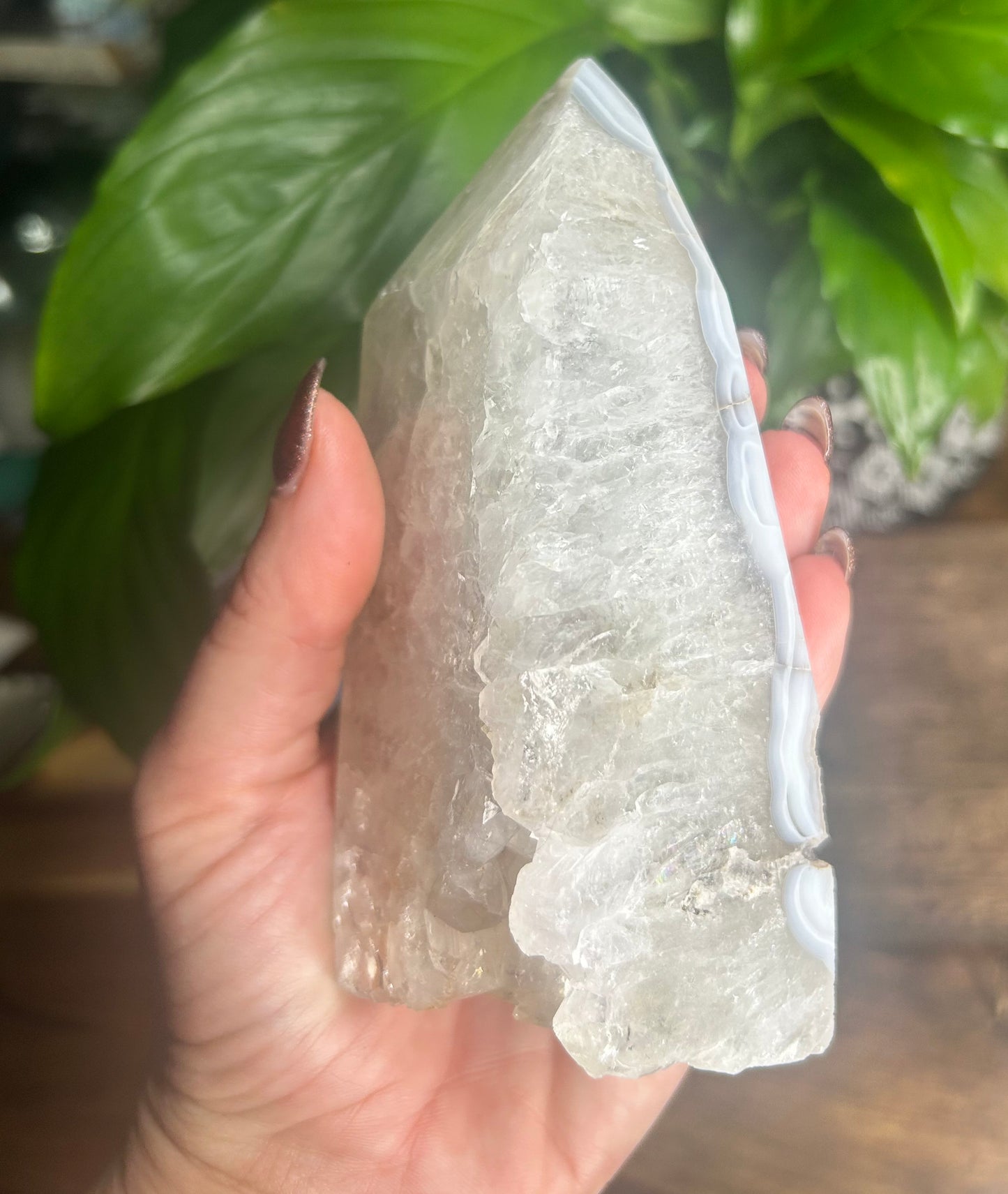 Agate Quartz Tower With Hints of Green, Lilac & Orange