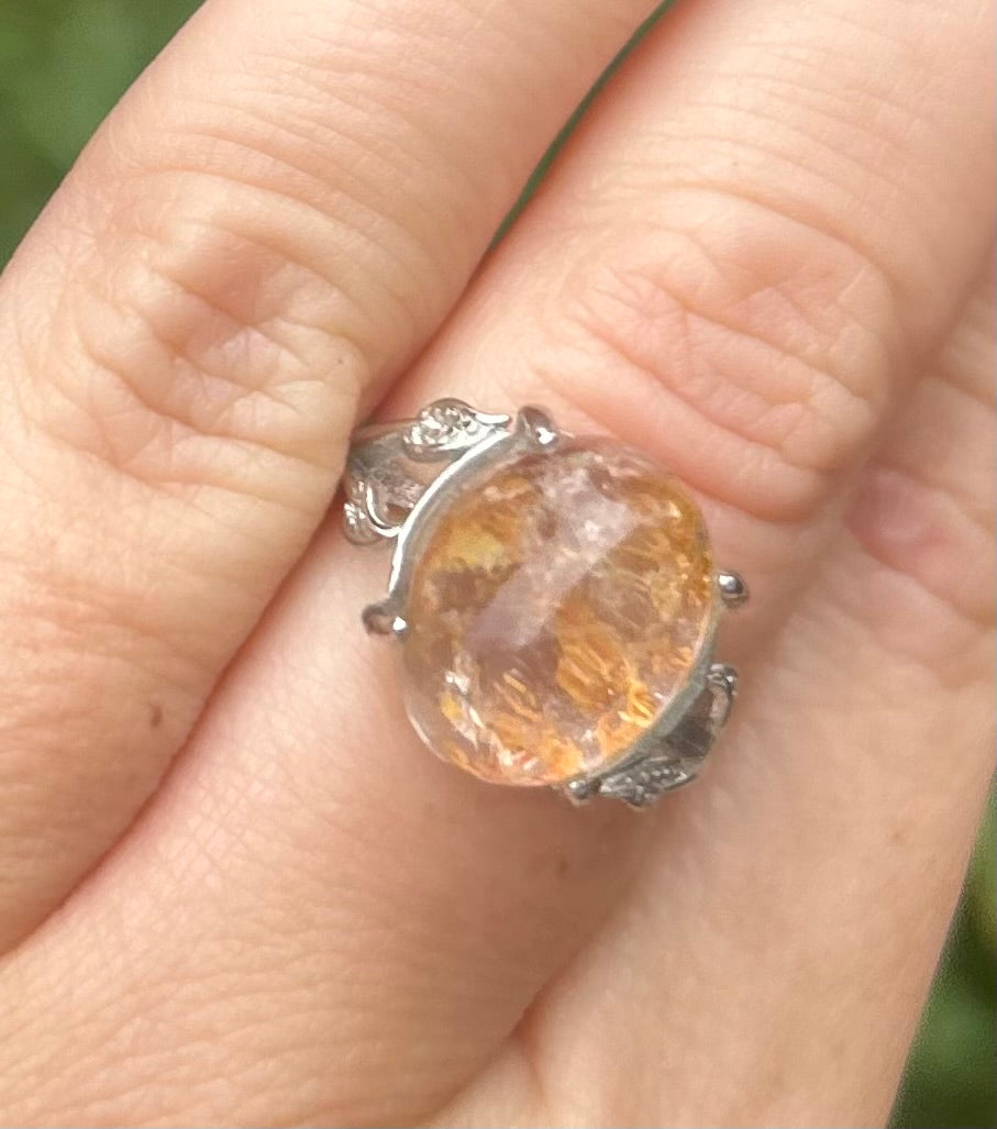 Orange toned Garden Quartz Crystal Ring