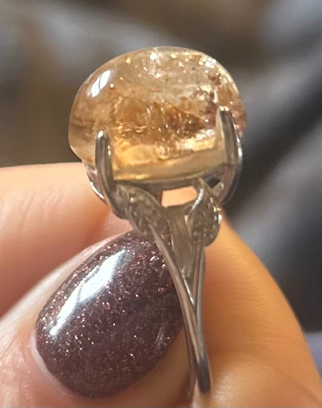 Orange toned Garden Quartz Crystal Ring