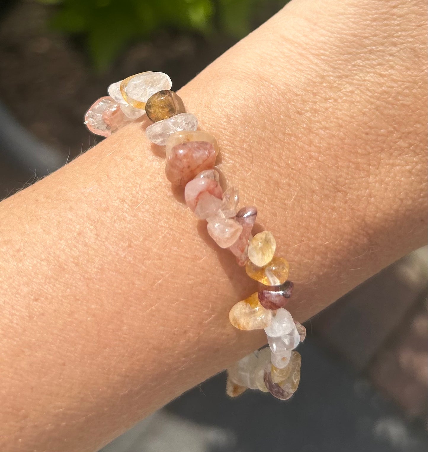 Fire Quartz & Golden Healer Crystal Chip Bracelet
