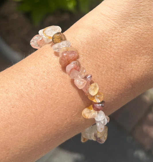 Fire Quartz & Golden Healer Crystal Chip Bracelet