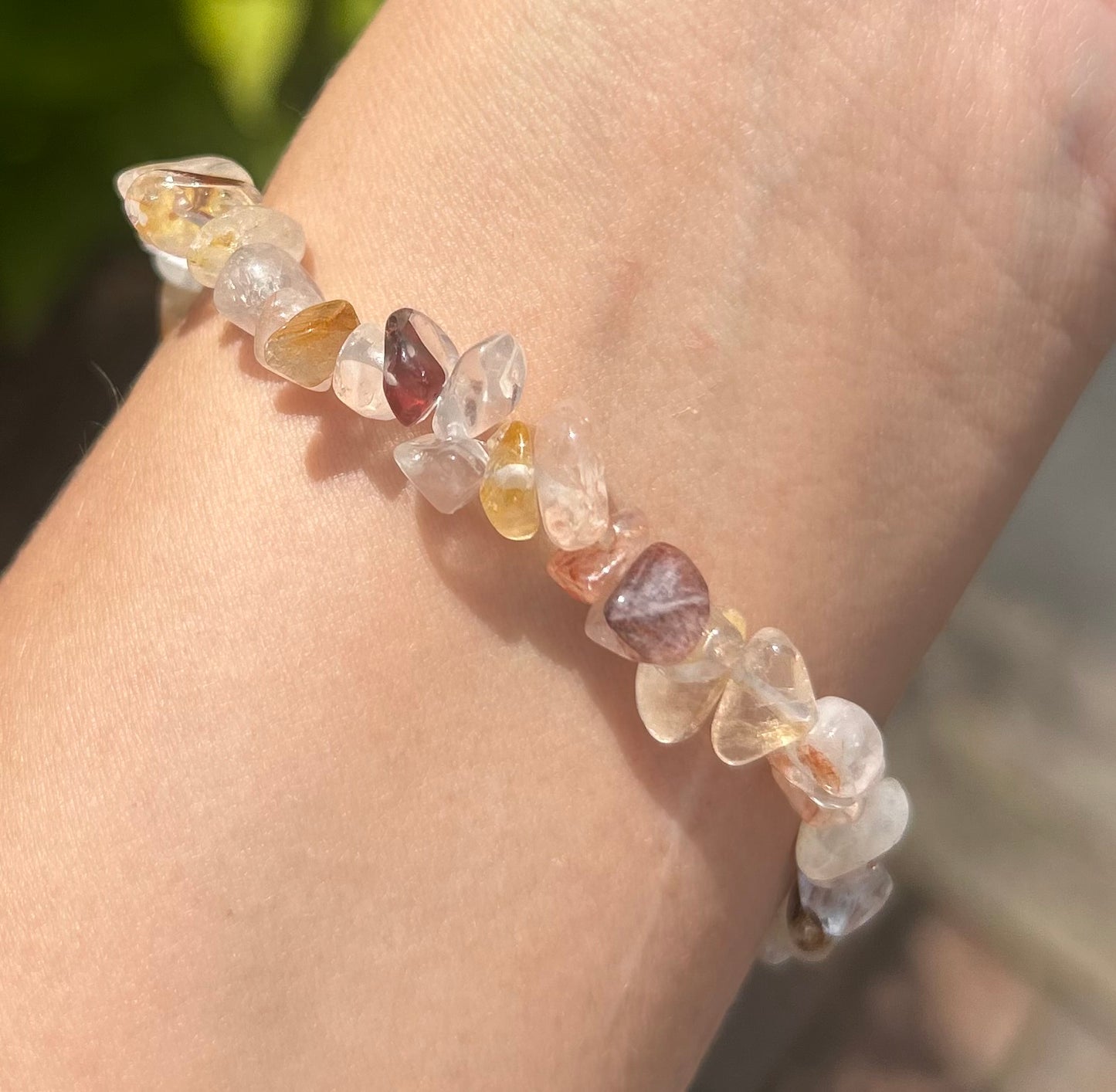 Fire Quartz & Golden Healer Crystal Chip Bracelet