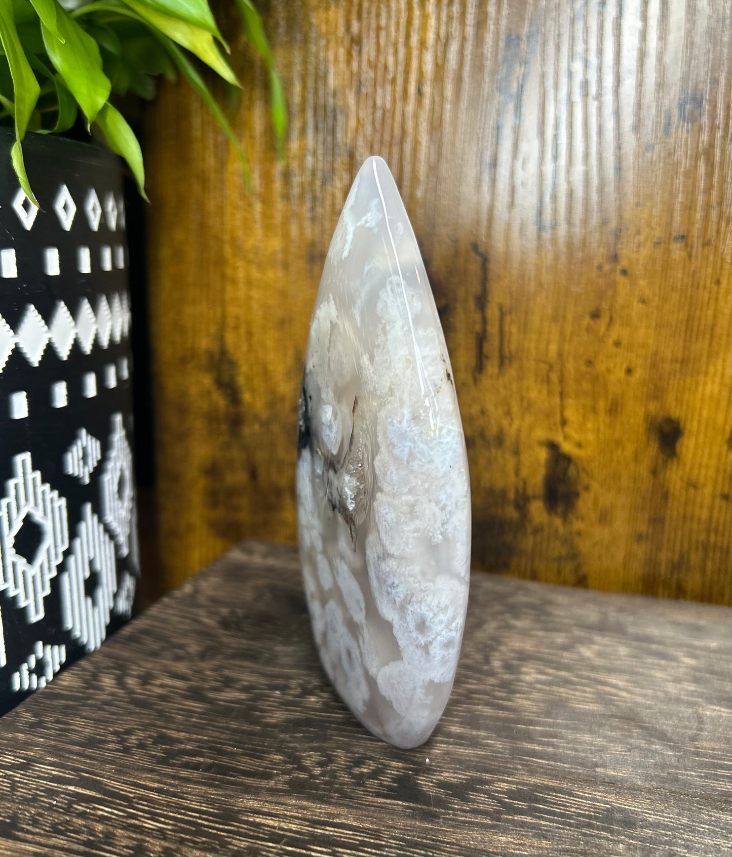 Black Flower Agate Tear Drop / Flame