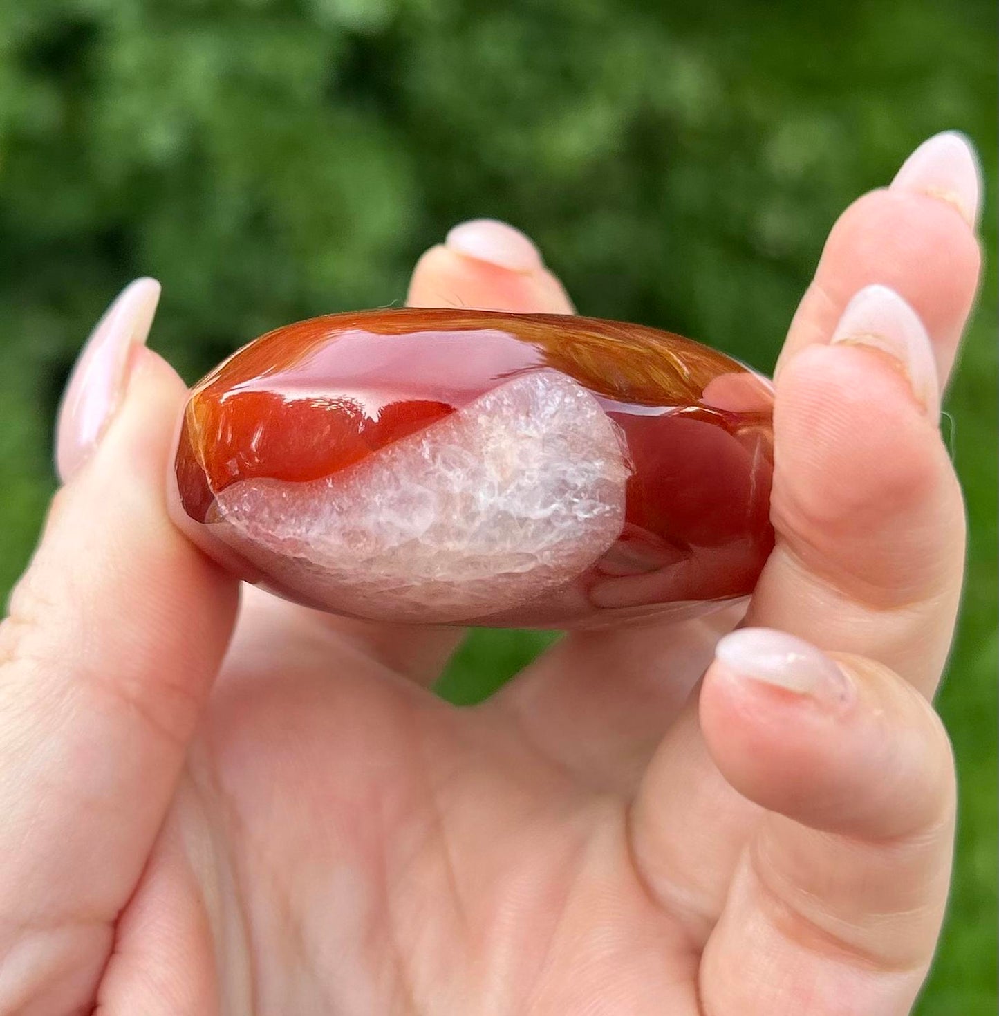 Large Carnelian Crystal Palmstone With Quartz