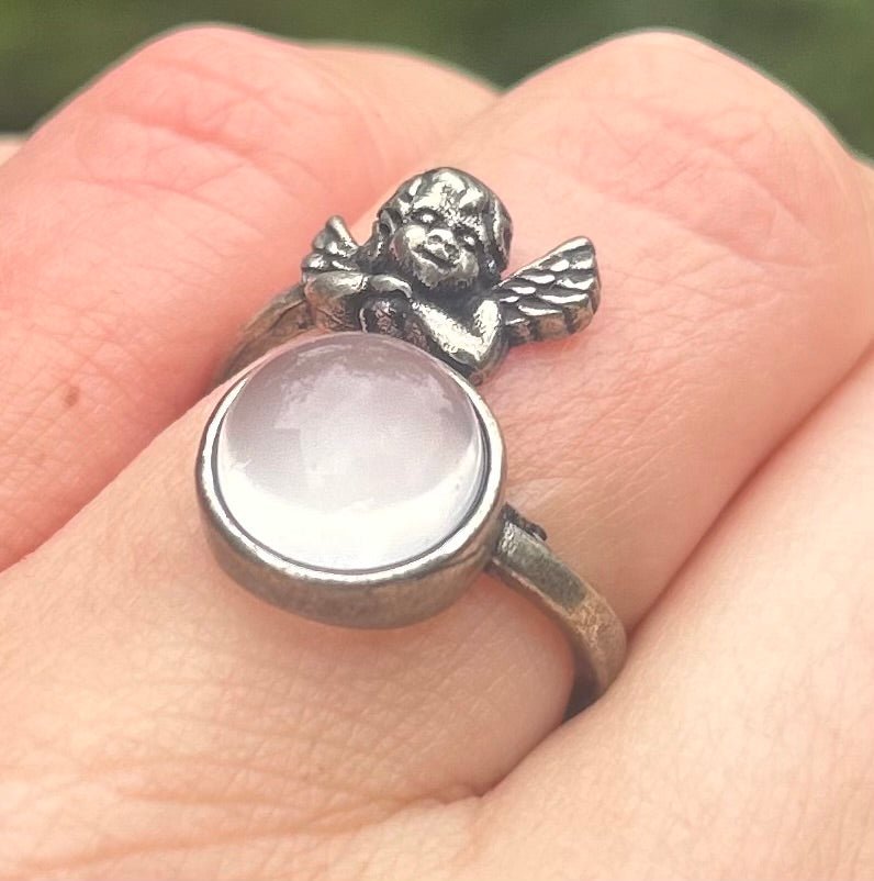 Milky Quartz Angel / Cherub Baby Ring