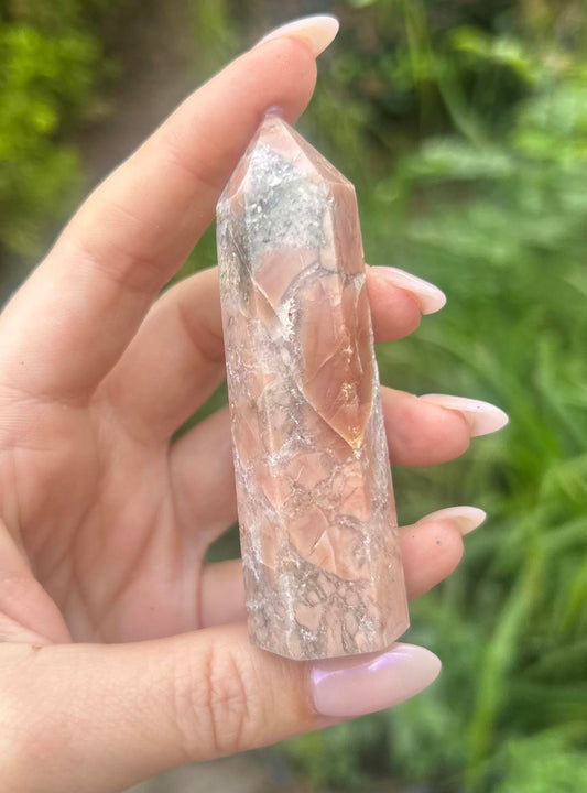 Pink Agate Druzy Quartz Tower