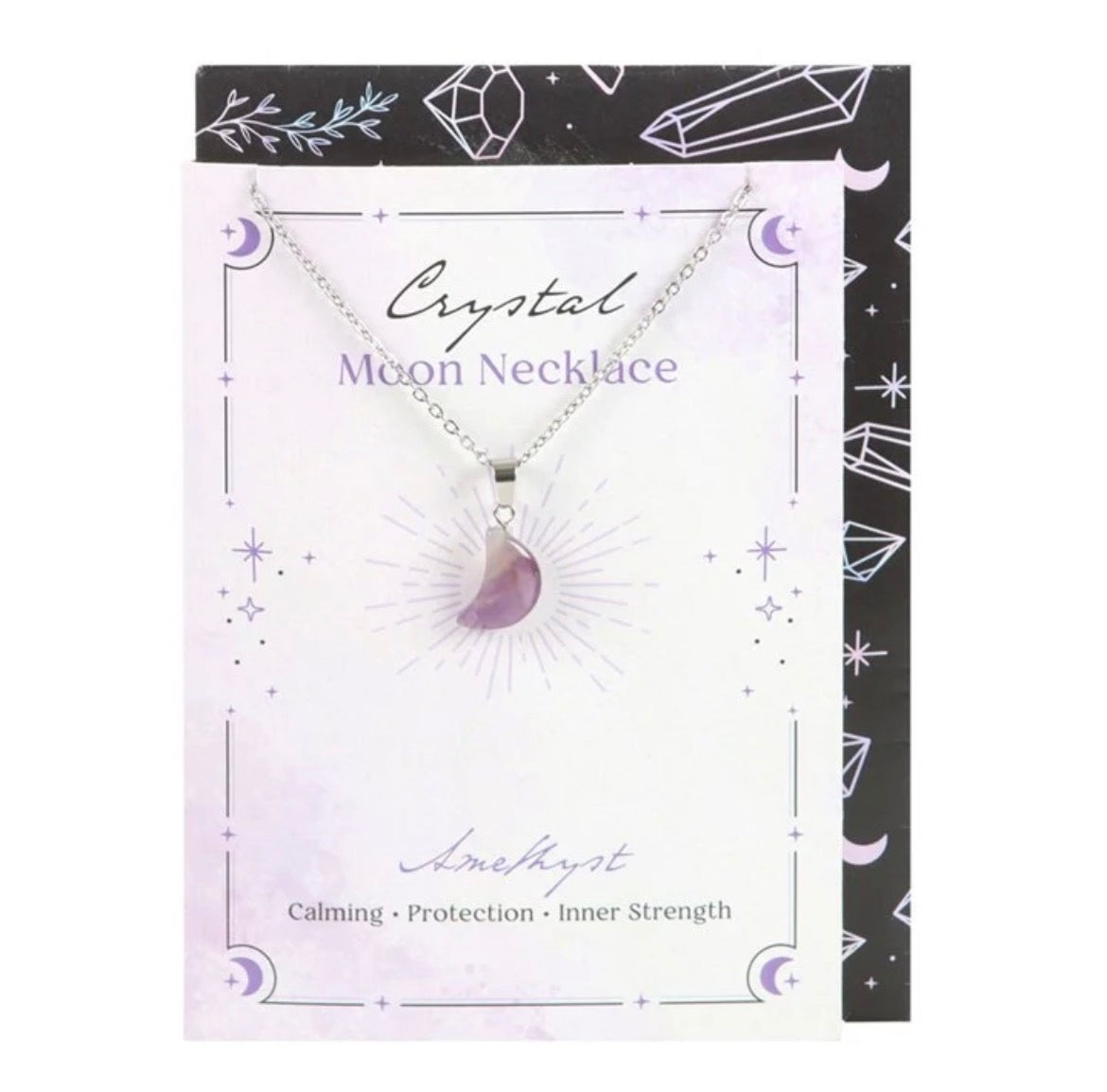 Amethyst Crystal Moon Necklace Greetings Card