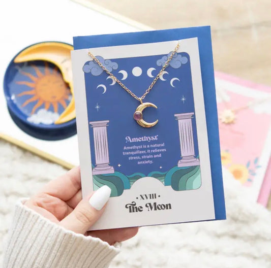 The Moon Celestial Amethyst Necklace Greeting Card Gift