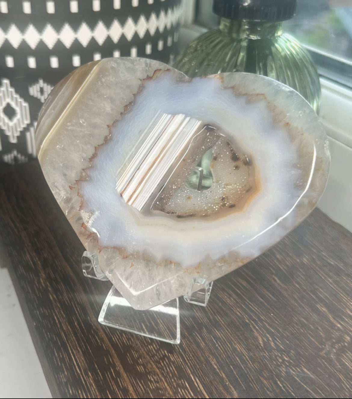 Agate Druzy Heart Carving