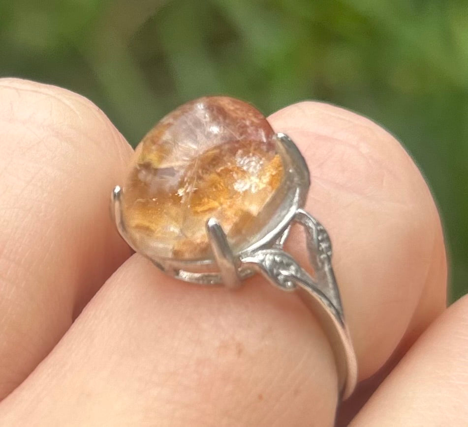 Orange toned Garden Quartz Crystal Ring