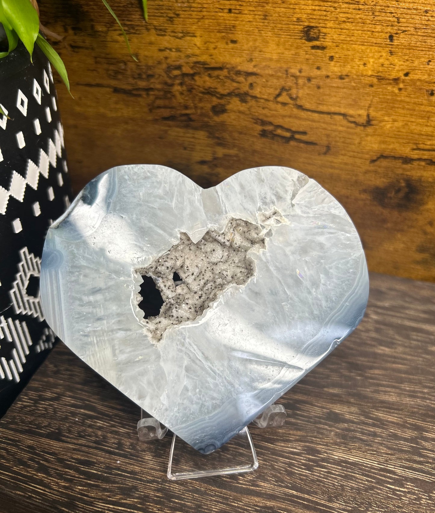 Grey Agate Druzy Statement Heart