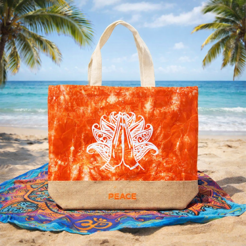 All Natural Bag - Orange Stonewash - Namaste Hand - Peace