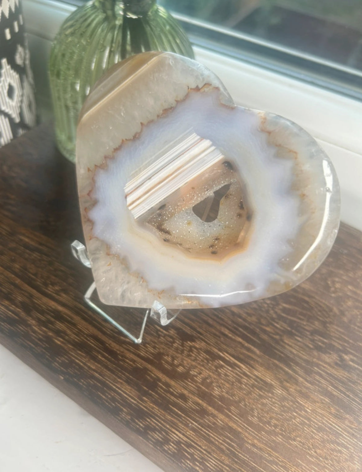 Agate Druzy Heart Carving