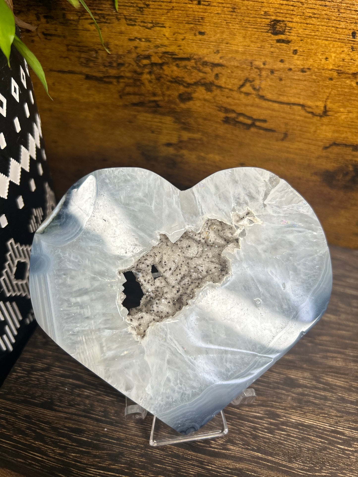Grey Agate Druzy Statement Heart
