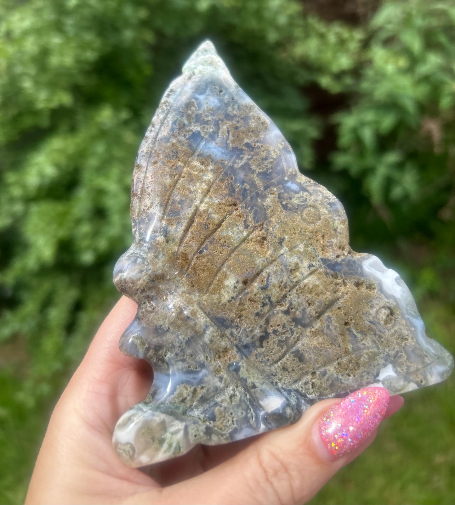 Moss Agate Crystal Fairy Carving