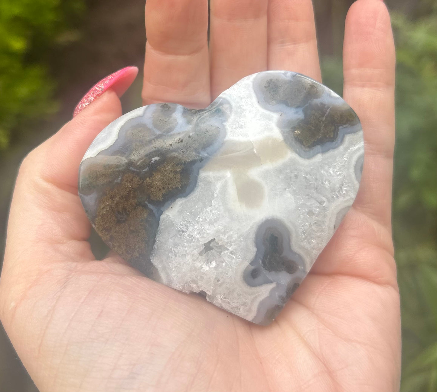 Moss Agate Chunky Druzy Quartz Heart
